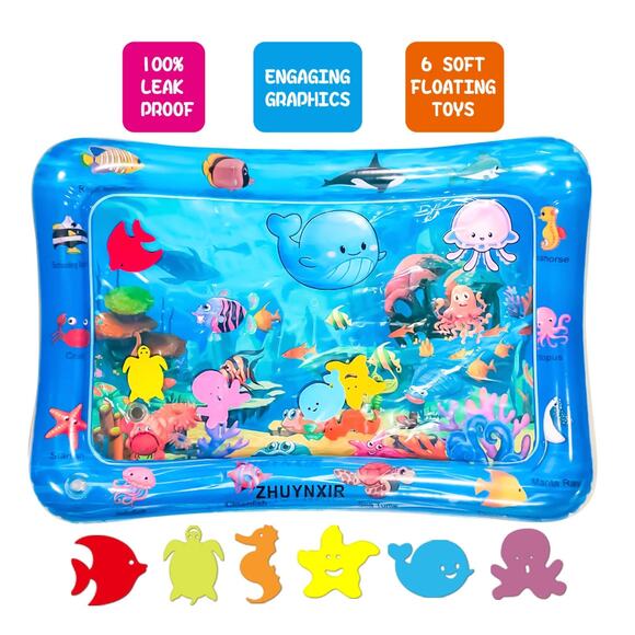 Baby's Inflatable Water Play Mat Ocean Sea Life Tummy Time Toy (27.5x20 in) - Picture 1 of 4